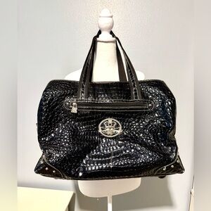 Kathy Van Zeeland Shiny Black Croc-Embossed Tote